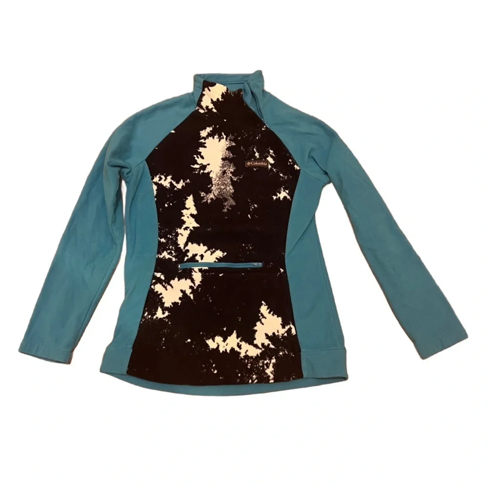 Columbia Sportswear Fleece Blue, Black and White Patterned Sweater Top Size S